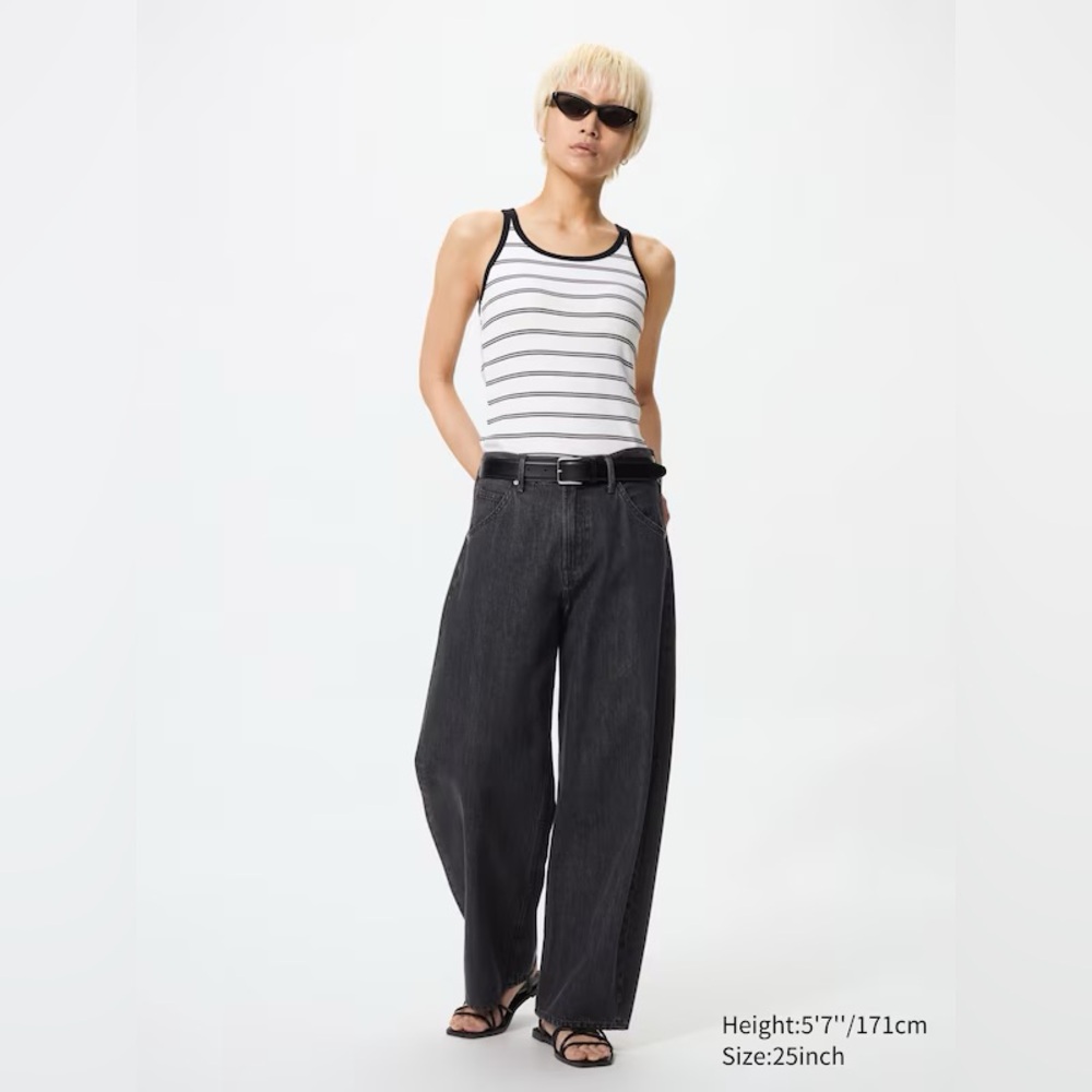 Uniqlo Barrel Jeans — 26” Petite in Dark Grey